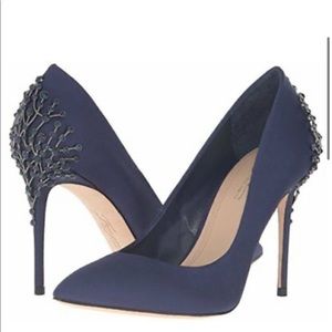 Vince Camuto Imagine satin blue pumps